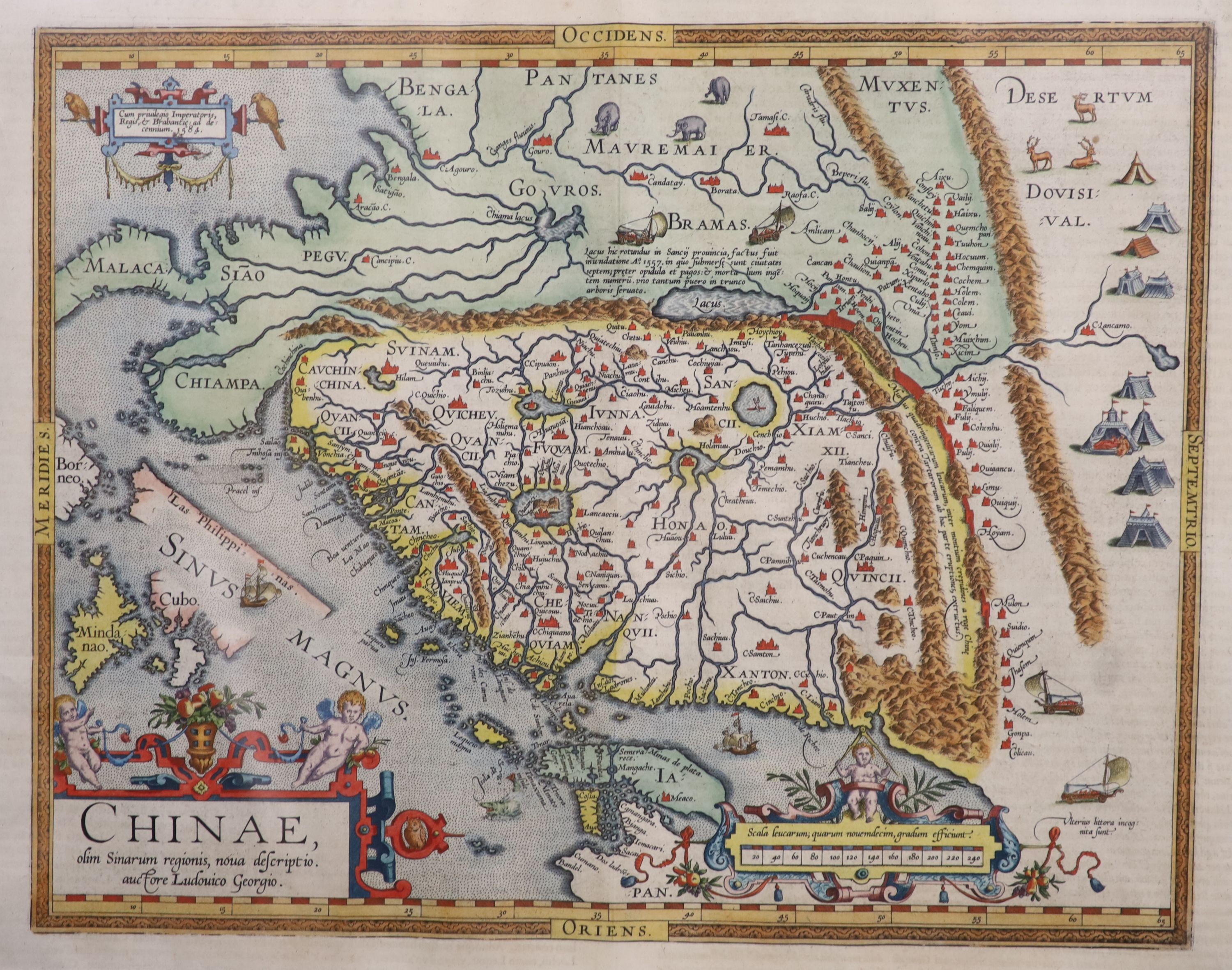 Ortellius after Ludovicus Georgius, Map of China, 1584, coloured engraving, 40.5 x 50.5cm